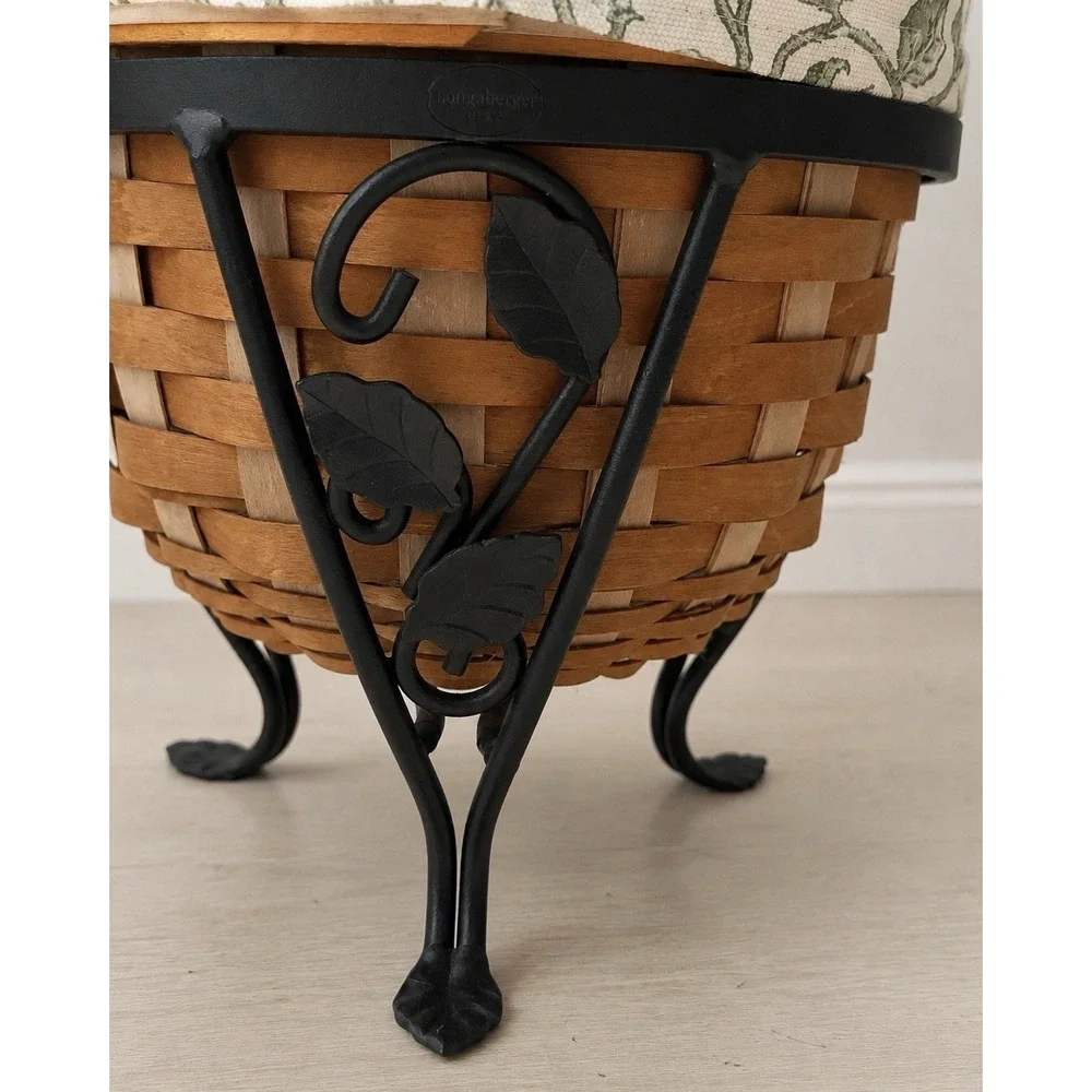 Longaberger Flora Basket Set Signed 2004 Iron Stand Liner Protector 9